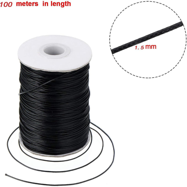 Vaxad imitation läder sladd för flätade halsband - Svart (100 meter)
