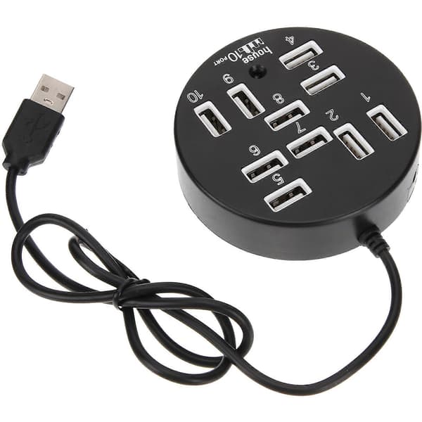 USB Hub 10 Porter USB Utvider USB Hub Forlengelse For Laptop Stasjonær Datamaskin [DB] Black 69X7.8CM