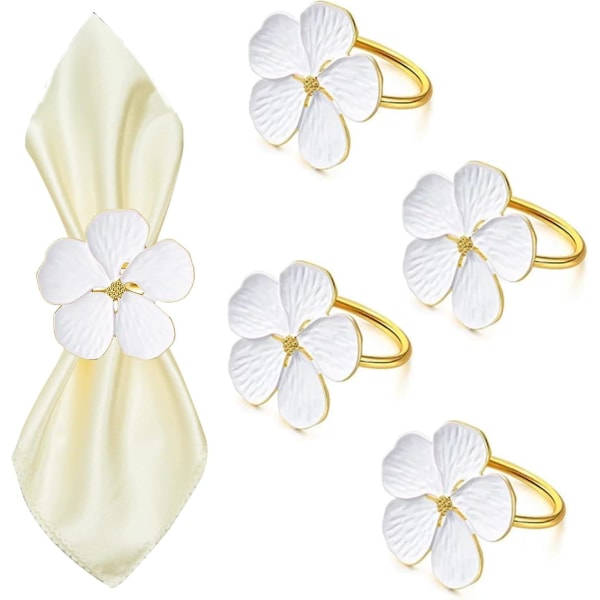 Serviettringer sett med 4, elegante hvite blomster serviettringholdere til bryllup