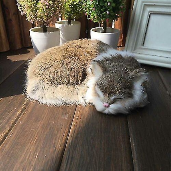 Realistisk sovande naturtrogen katt plysch fuskpäls Livsstorlek lurvigt husdjur [DB] Brown