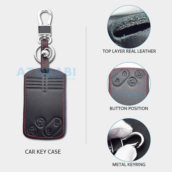 Lær nøkkelveske nøkkelring for Mazda CX-7 CX-9 MX-5 Miata RX-8 2008 2009 Smart Keyless fjernkontrollbeskytterdeksel Nøkkelblanker [DB] 3 Buttons