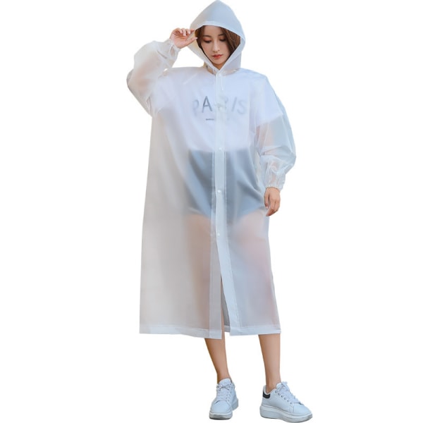 2-Pack EVA gjenbrukbar regnjakke med hette, regntrekk Poncho for menn og kvinner, 145 cm x 68 cm, hvit