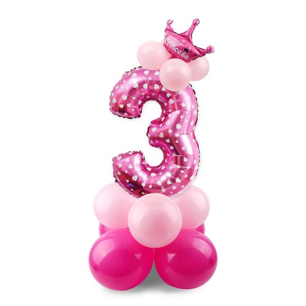 3:e födelsedagsfest ballongdekoration 3 år gammal blå pojke nummerballonger folie heliumballong festtillbehör födelsedag dekoration flicka [DB] Number 3 Pink