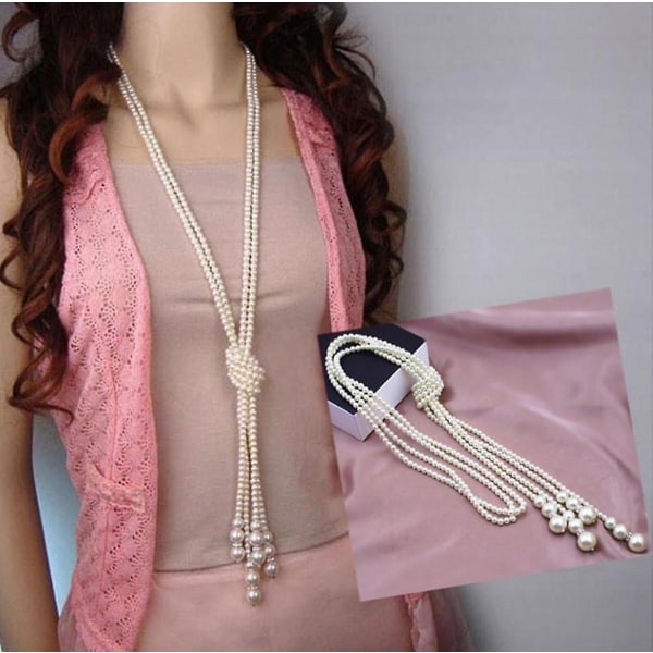 Mode hvid kunstige perler sweater halskæde: langkædede charms