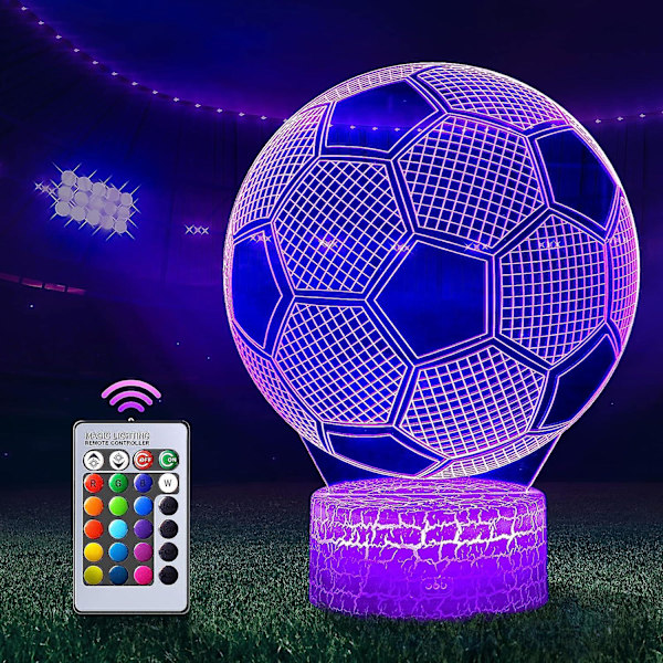 Fotbollsnattlampa, fotbollsgåvor för pojkar, flickor eller inredning, fotboll 3d illusionslampa med 16 färger ändra fjärrkontroll, dekorativ skrivbordslampa Cre