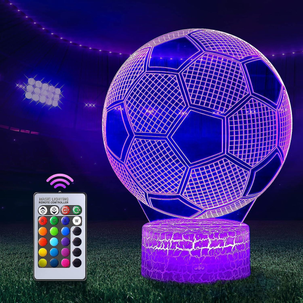 Fotbollsnattlampa, fotbollspresenter till pojkar, flickor eller inredning, fotboll 3d illusionslampa med 16 färger Change fjärrkontroll, dekorativ skrivbordslampa Cre