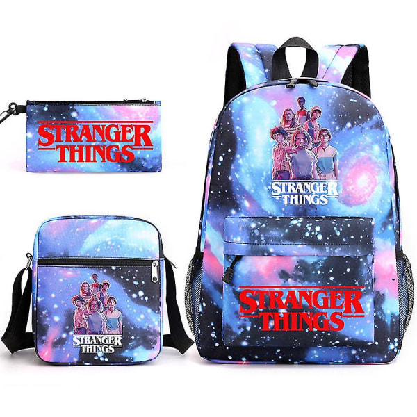 Stranger Things Ryggsäck Trestegsset Student Skolväska Canvas Väska Y DB Star Blue