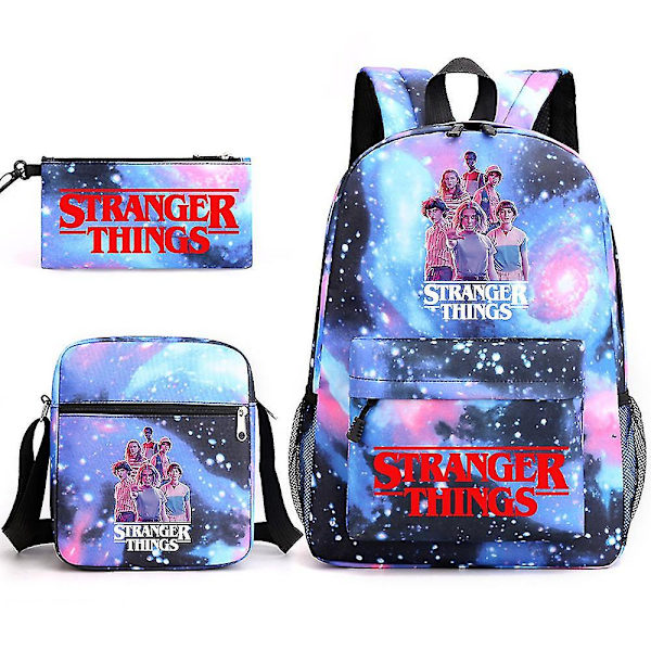 Stranger Things Ryggsekk Tredelt Sett Student Skoleveske Canvas Veske Y DB Star Blue