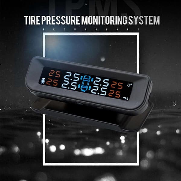 Trådlöst USB TPMS Solenergi Däcktrycksövervakningssystem för Bil HD LCD-skärm 4 Externa Sensorer Däcktryck [db] black