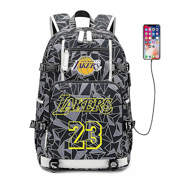 Lakers 23 Lebron James trykt ryggsekk, reiseveske, studentsekk DB gray