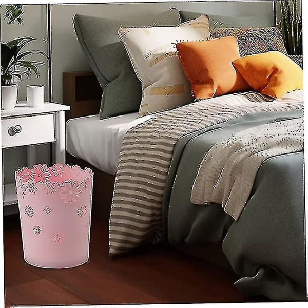 Plast Avfallskorg ihålig Blom Avfallskorg Rund Lockless Sopbehållare Bin Rosa Bins  [dB} pink