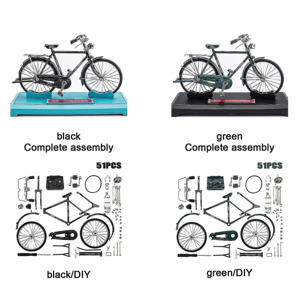 2023 Diy 1:10 Retro polkupyörämallin koriste, kevytmetallinen klassinen pyörä pumpulla, luova lahja ja kodin sisustus lapsille - musta, vihreä Db
