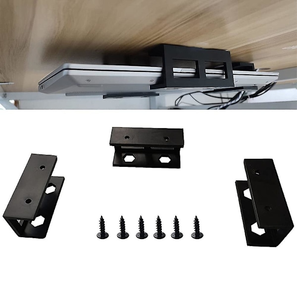 3 stk. Metal Under Desk Laptop Holder Mount med Skruer, Under Desk Laptop Mount Beslag, Tilføj under [Db] Black