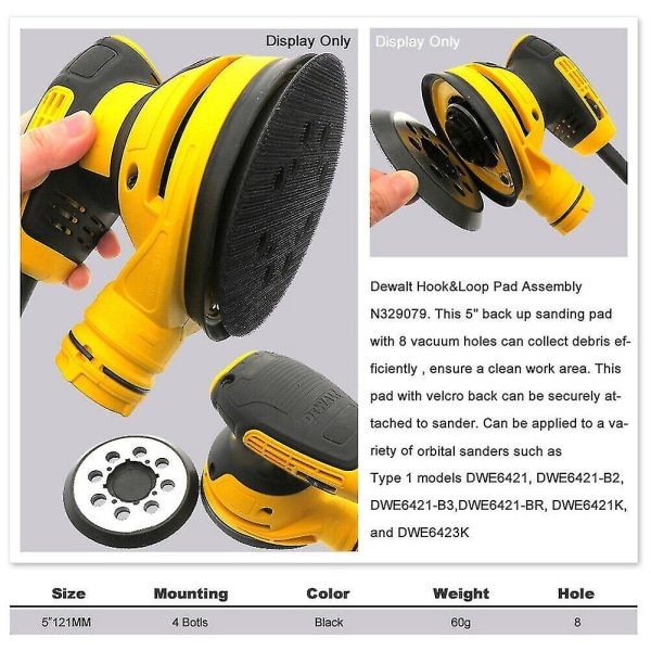 2 st för Dewalt slippapper 5 tum/125 mm 8 hål kardborre slippapper Dwe6421 Dwe6421k Dwe6423 slippapper stödplatta  [dB}