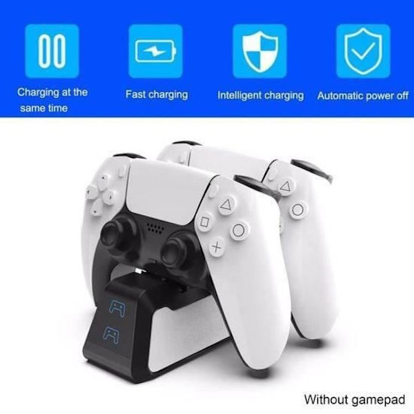 PS5 Controlleroplader til Playstation 5 Controller, Dobbelt USB Hurtigopladningsstander med LED-indikator - Sort[DB]