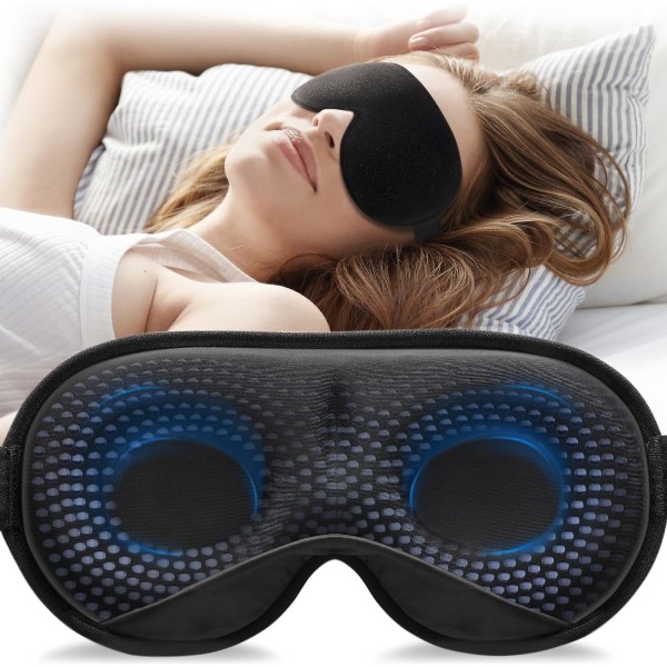3D Eye Mask Blocking Lights Sleeping Mask, Painetta lievittävä Night Sleep Silmänaamari säädettävällä hihnalla Travel Nap Yogaan, musta
