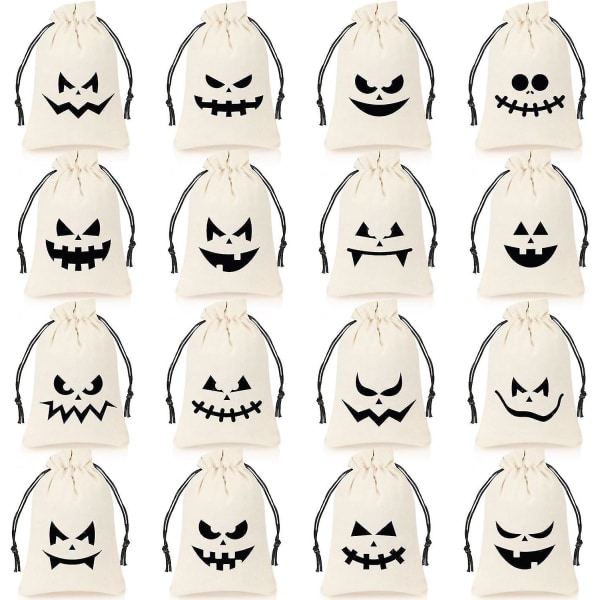 48 kpl Halloween Pumpkin Burlap Candy Laukut - Valkoiset kiristysnauhakassit