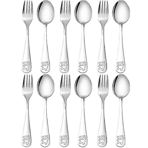 12 Stykker Barnebestikk Rustfritt Stål Barnevennlig Skje Og Gaffelsett Småbarnsbestikk db Silver