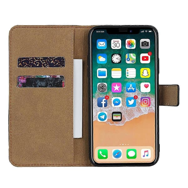Ægte Læder Wallet Stand Cell Shell Cover til iPhone 11 6.1 tommer [DB] Brown Brown