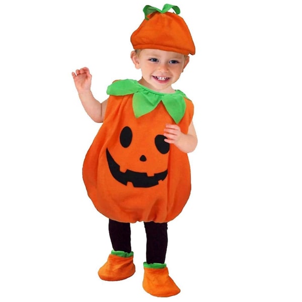Barn Halloween Pumpa Kostym Med Hatt Cosplay För Baby Flicka Pojke Scen Fest Kläder 100cm