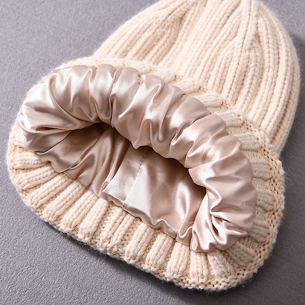 Talvi Silk Satin Vuorattu Beanie Hat Naiset Miehet Unisex Paksu Chunky Hat Raidallinen Lämmin Pehmeä Korkea Laatu Käsinkudottu Käsinkudottu Beanie Hat db Blush