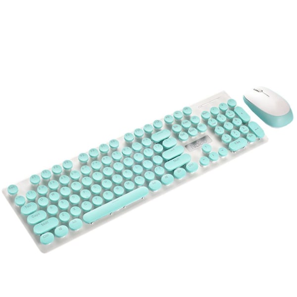 Trådløst tastatur Retro Rundt Tastatur Mekanisk Tastatur Musesæt Computertastatur (himmelblå)