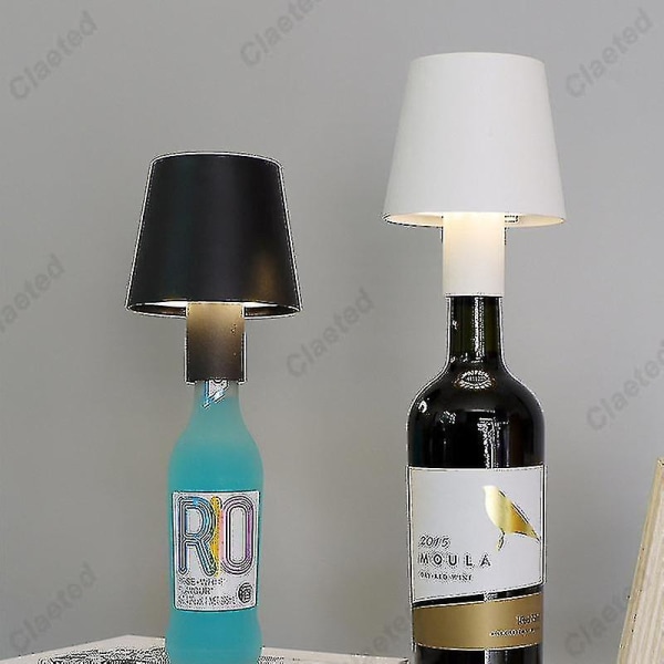 Led vinflaskelampe - bærbar bordlampe for bar, kaféatmosfære, nattlysdekor med fjernbar [DB] Black