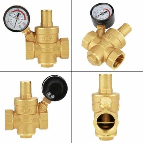 Justerbar DN20 Messing Vandtryksreducerende Ventil – Integreret Manometer – Maksimalt Tryk 1,6 MPa – Nem VVS-Installation Black