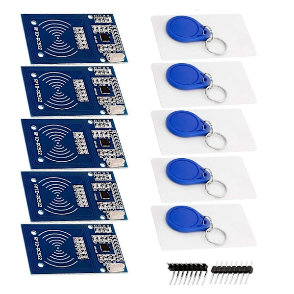 RFID-sett RC522 med leser, brikke og kort 13,56 MHz SPI Kompatibel med Arduino og Raspberry Pi [DB]