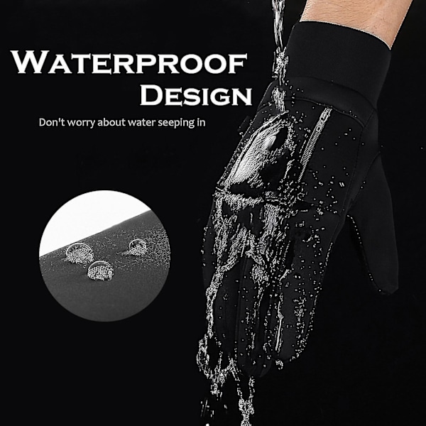 Miesten Talviset Vedenpitävät Hanskat Kosketusnäyttötaskulla Liukumattomat Fleece-lämpöhanskat DB black X-Large