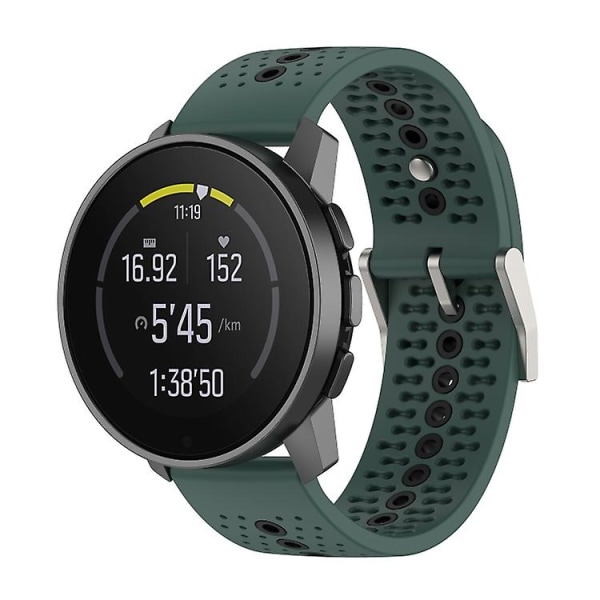 Til Suunto 9 Peak Universal Farverig Hul Silikon Urrem DB Olive Green Black