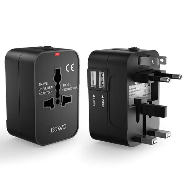 Reseadapter - JESWO - Universal - 2 USB-portar - Brandsäker - 200 länder