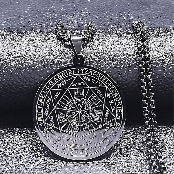 Syv Ærkeengle Amulet Rustfrit Stål Halskæder Mænd Segl af Salomon Talisman Halskæde Beskyttelse Smykker Krave Hombre_lldxm Db qian A BK 60 BOX