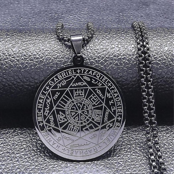 Syv erkeengler amulett rustfritt stål halskjeder menn segl av salomo talisman halskjede beskyttelse smykker krage hombre_lldxm Db qian A BK 60 BOX