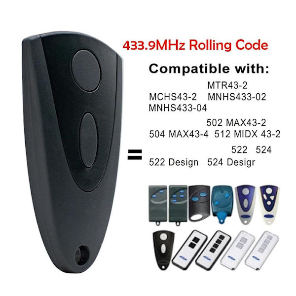 433mhz Garagedörröppnare för Tormatic Novotron 502 Max43-2 / 512 Mix43-2 Fjärrkontroll 2-pack (svart nyckel) {DB} Black