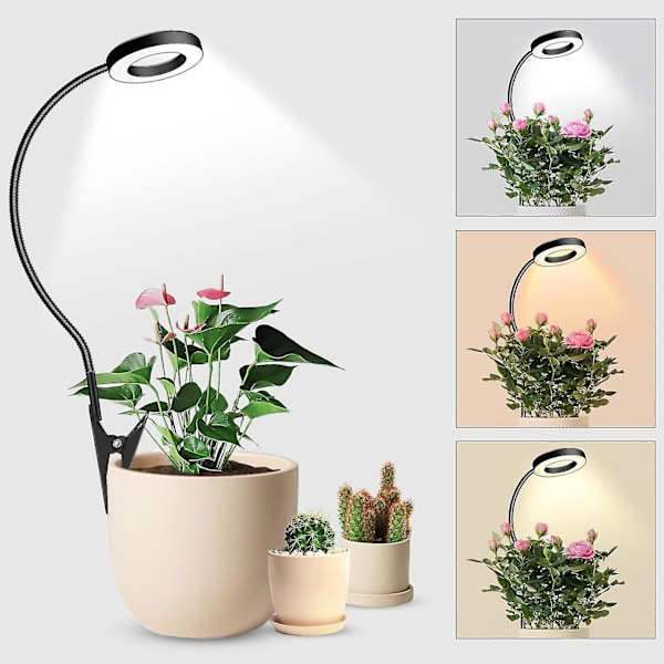 Fuldspektrum plantevækstlys med 360 graders svanehals, høj lysstyrke, dæmpbar, clip-on LED plantelys, blomstervækstlampe 1 [DB] Black B