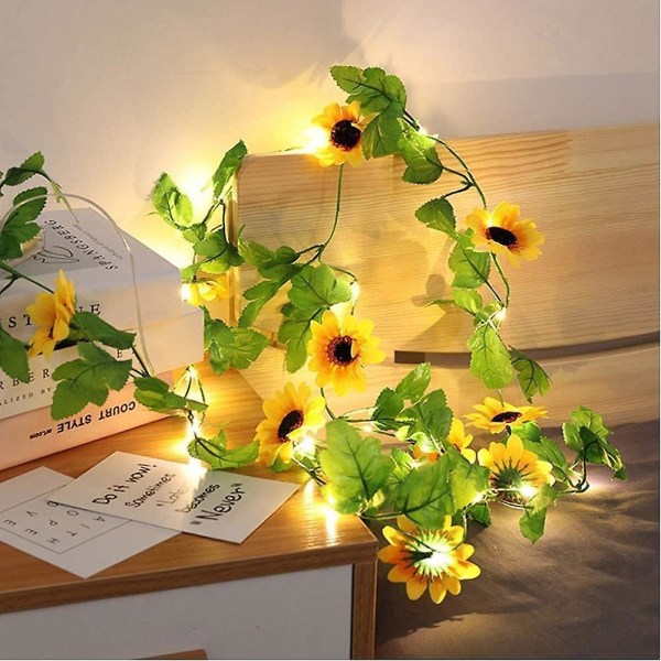 20pcs Led Artificial Sunflower String Lights, 2m Sunflower Garland With Lights Battery Operated Flower Fairy String Lights