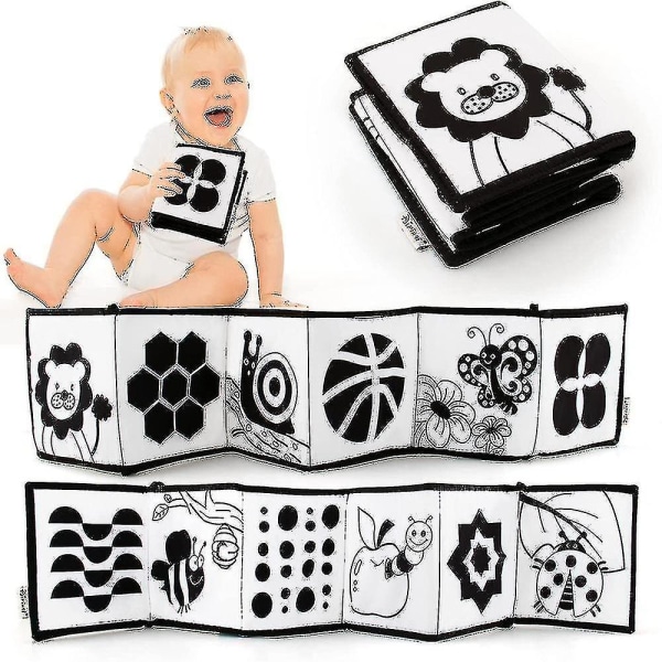 Sort og hvid højkontrast sensorisk babylegetøj Baby blød bog til tidlig uddannelse, spædbørns mavetime legetøj db Lion