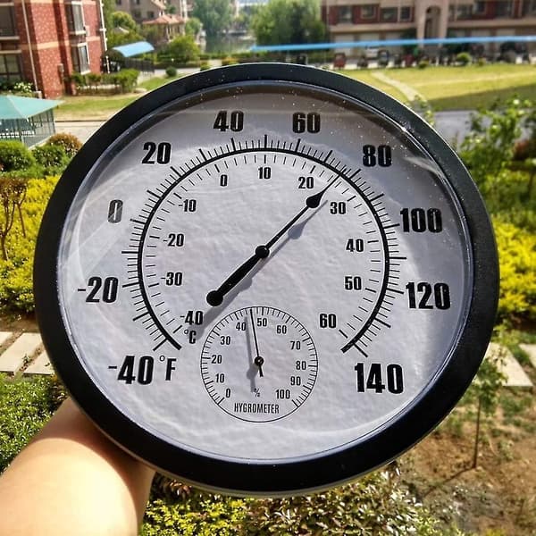 Väggmonterad termometer och hygrometer för inomhus- och utomhusbruk, rund klocka för trädgårdsbruk och laboratorier
