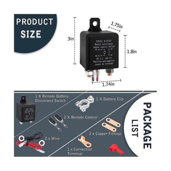 Fjernbetjent batterifrakoblingsafbryder, fjernbetjent afbryder til lastbilbilsafbryder tyverisikring, 24v 200a fjernbetjening batteriswitch DB Black