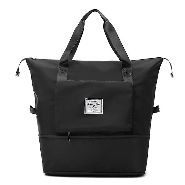 Stor Kapacitet Foldbar Rejsetaske, Letvægts Udvidelig Rejsetaske, Gym Tote Taske Weekender Overnatningstaske Gaver DB Black