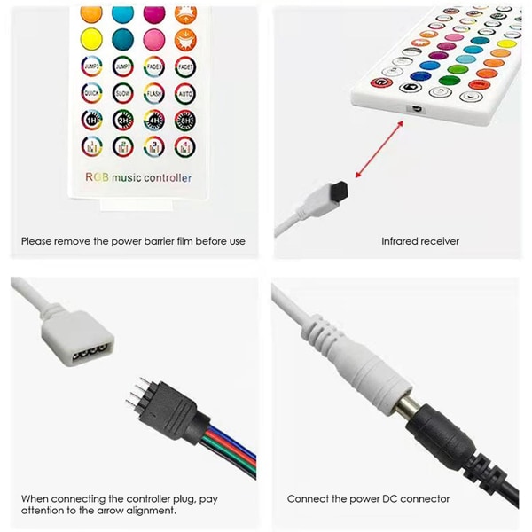 Dc5-24v Bluetooth Led-kontroller + 40-tasters fjernkontroll App-kontroll og musikksynkronisering Rgb Ir Rf for 50 [DB] White