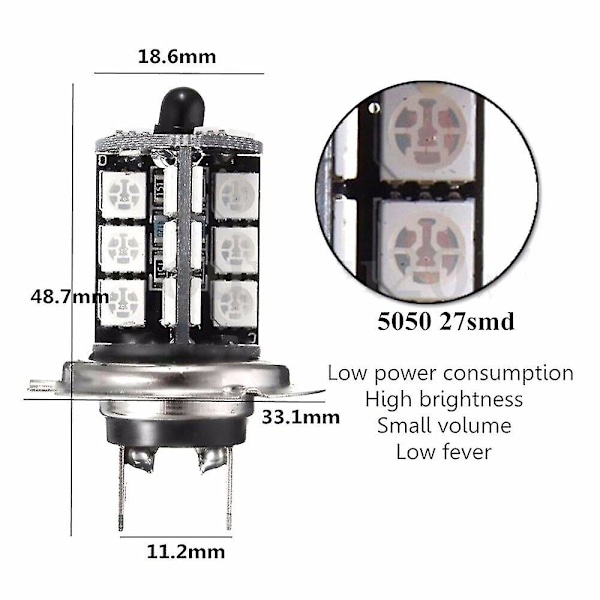 2 stk 9006 H4 Hb4 H7 H8 H9 H11 Universal Auto Rgb Atmosfære Lampe 5050 Led Lys Med Fjernkontroll (FW) H8 H9 H11