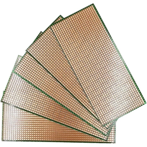 6,5 x 14,5 cm prototyp-stripboard, gör-det-själv-svetslödningsprototyp kopparband kretskort (5 stycken)