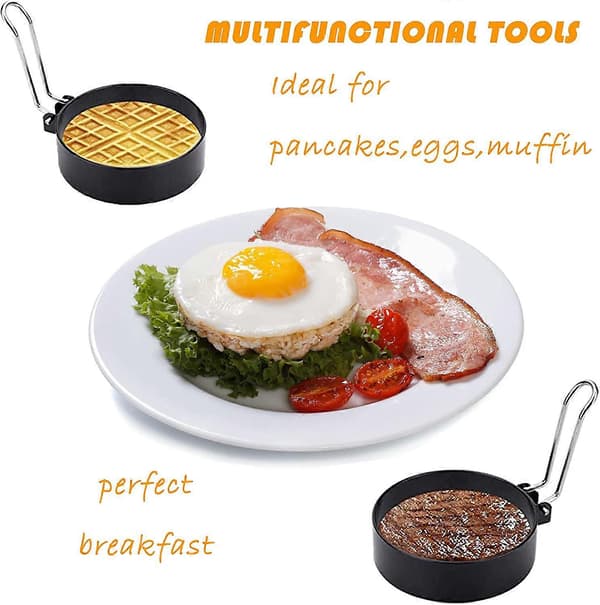 Non-stick ægtering, rustfri stålring til stegning af æg, rund form, formning af æg, rund spejlægsform til husholdningsbrug (2-pak)