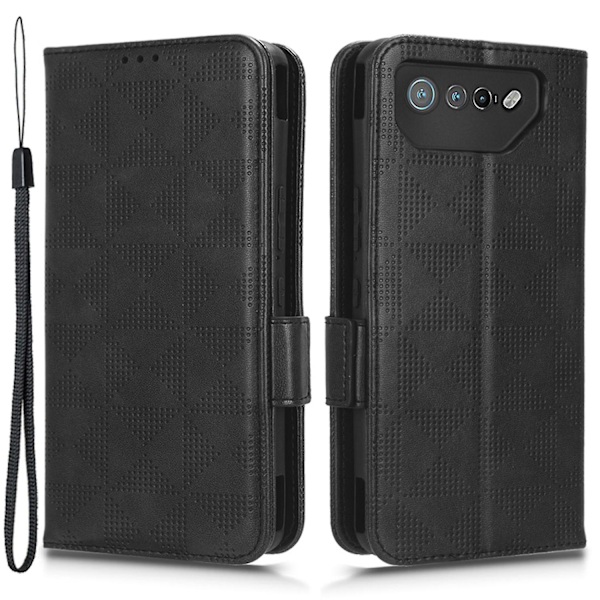 För Asus ROG Phone 7 5G Mobiltelefon Plånboksfodral PU Läder Präglat Triangel Ställ Skydd [DB] Black