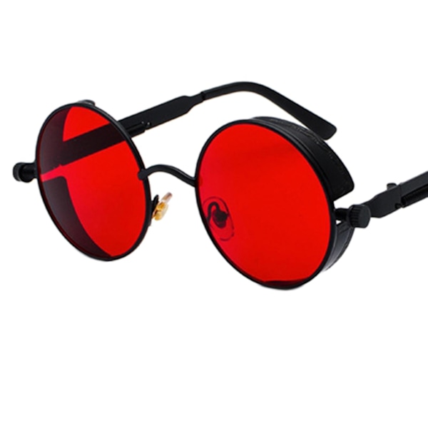 Steampunk Retro Pyöreät Aurinkolasit Metallikehyksellä UV-Suojalla Kulta Pinkki {db} Black Red