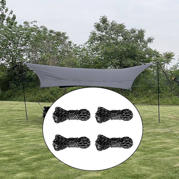 4 st Tältlinor 4mm med Spännare Bärbara Multifunktionella Tältrep för Utomhus Tälttillbehör [DB] Black 4mmx4m