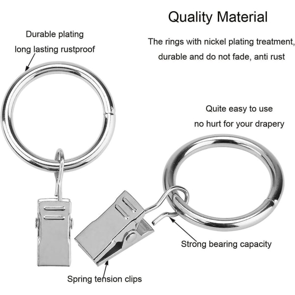 Gardinstangringer med klips (25mm) (50-pakning) - Rustfritt rustfritt stålmetallgardinklipsringer for gardinvekter, kunstutstilling, passer til 20mm stang (s