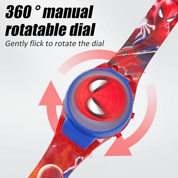 Barn Klocka 3D Cartoon Mönster Blinkande Ljus Upplysning Digitala Klockor Snurrande Topp Flip Cover Armbandsur DB Spiderman